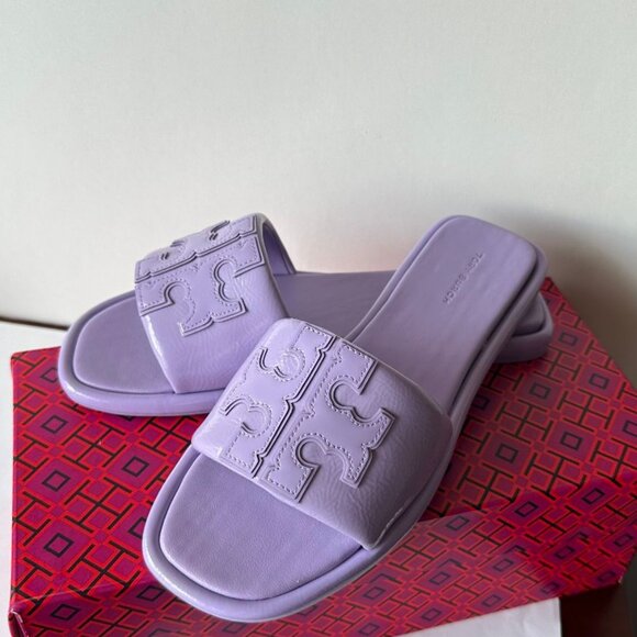 NIB TORY BURCH Double T Sport Slide Sandals Lavender Cloud Size 7 & 8.5 - Picture 5 of 5